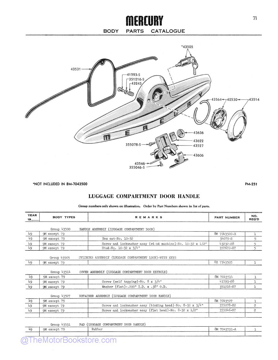 1949 Mercury Body Parts Catalog Sample Page  - Door Handle