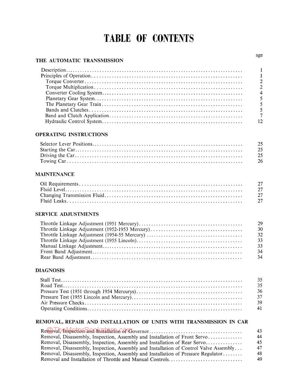 1951 - 1955 Lincoln Mercury Transmission Manual