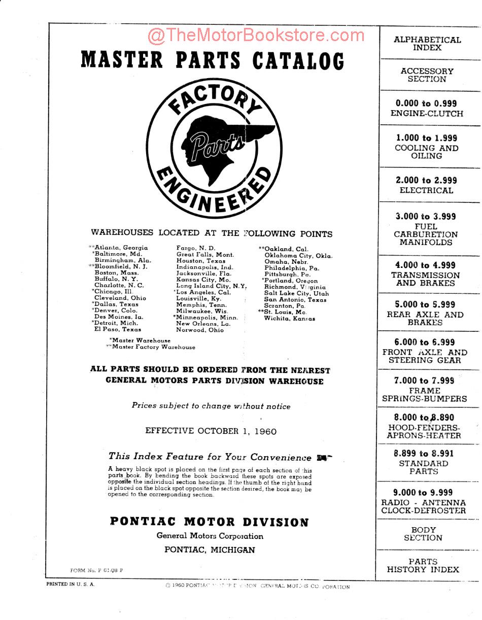 1961-1962 Pontiac Master Parts Catalog – Bonneville Catalina Grand Prix Tempest, Faxon