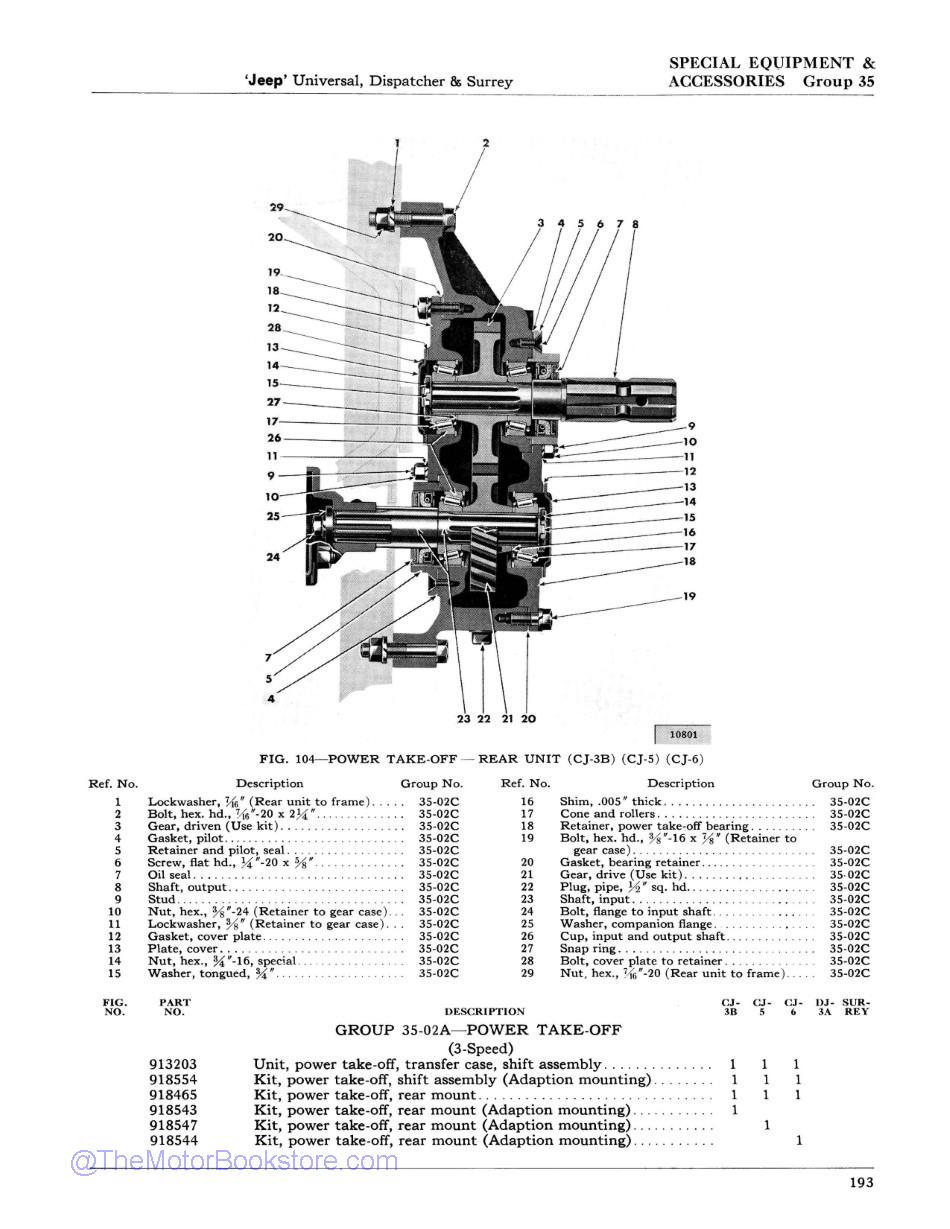 1953 - 1961 Jeep CJ / DJ Parts List  Sample Page  - Special Equipment and Accessories