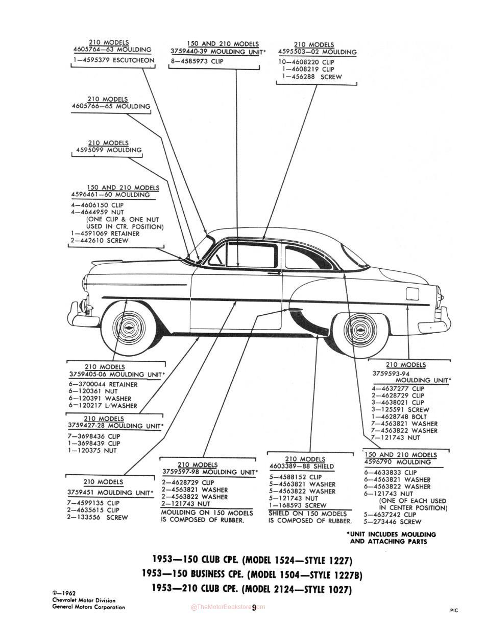 1953-1963 Chevrolet Body Moldings and Attaching Parts - 1953 150 & 210 Models