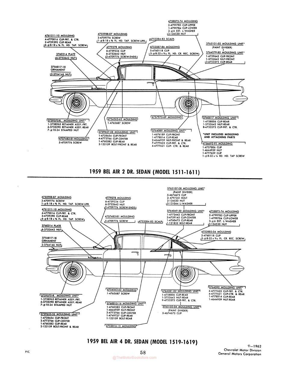 1953-1963 Chevrolet Body Moldings and Attaching Parts - 1959 Bel Air