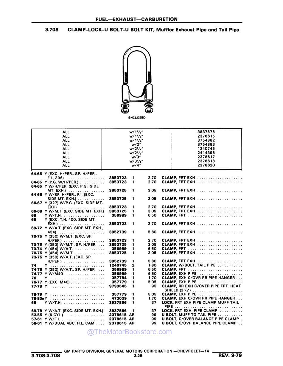 1953 - 1980 Chevrolet Corvette Parts Catalog Sample Page - Muffler Exhaust Pipe Clamps