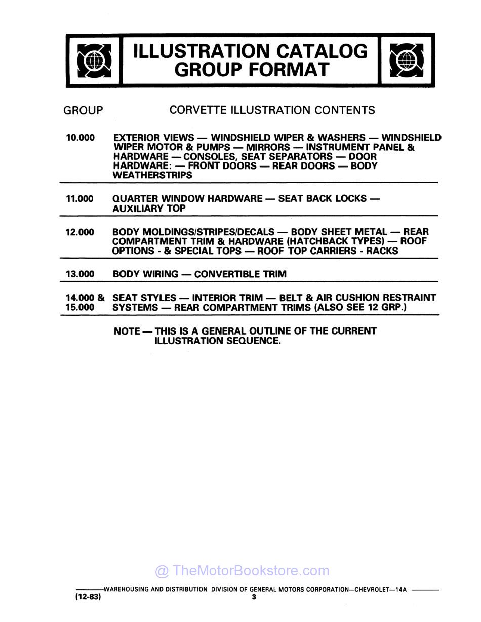 1953 - 1982 Corvette Parts & Illustration Catalog Set  - Table of Contents 3