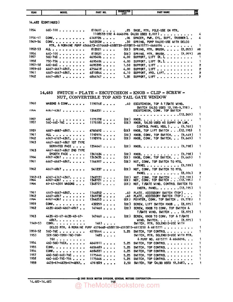 1954 - 1964 Buick Dealer Master Body Parts Book Catalog - Sample Page - Text - Section 14