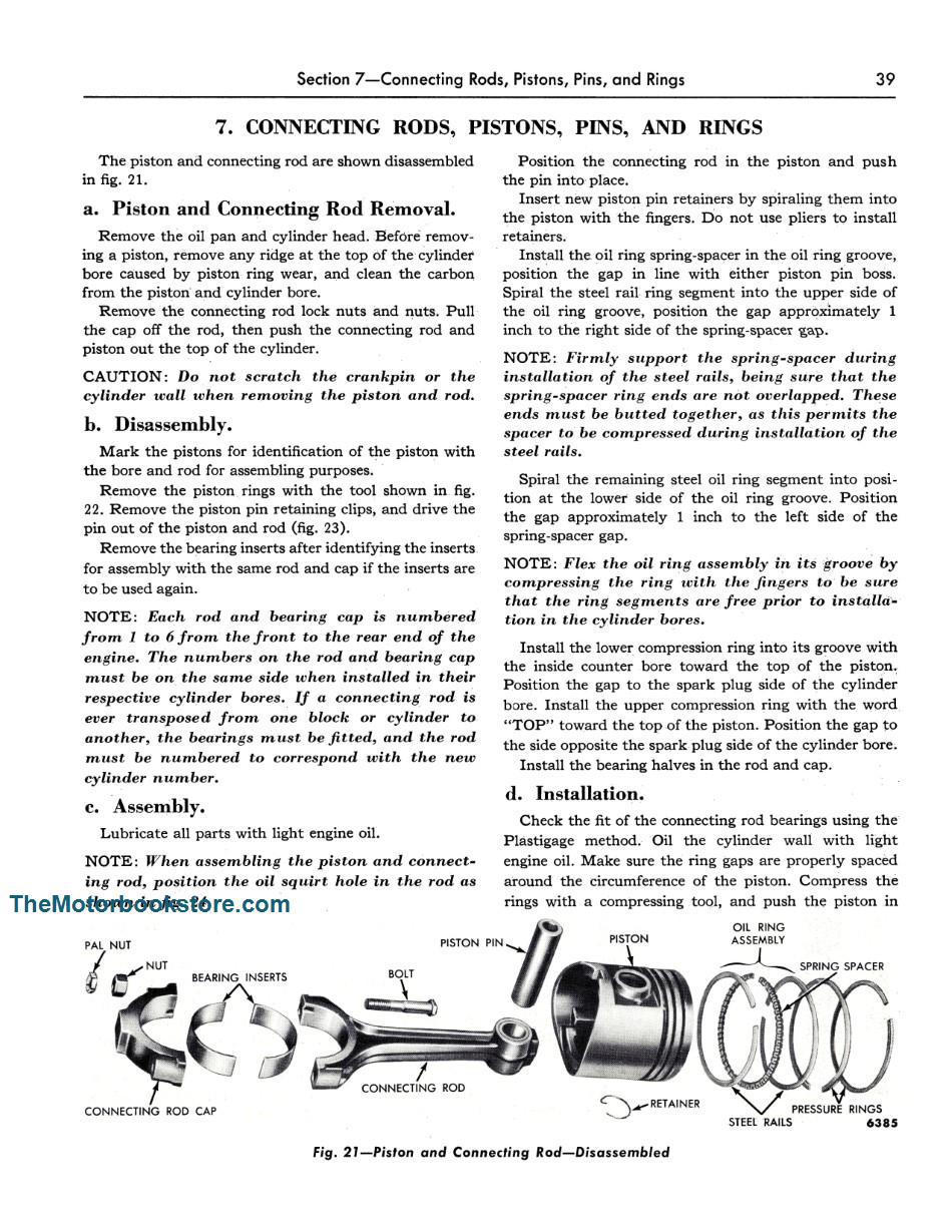 1954-55 Ford Truck Shop Manual Sample Page - Piston