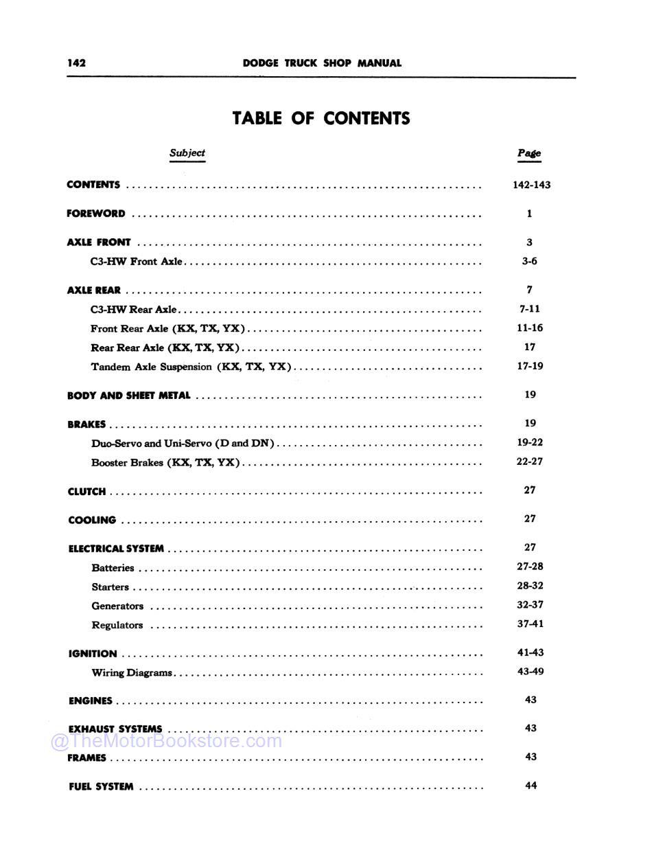 1955-56 Dodge C-3 Truck Shop Manual Supplement - TOC2