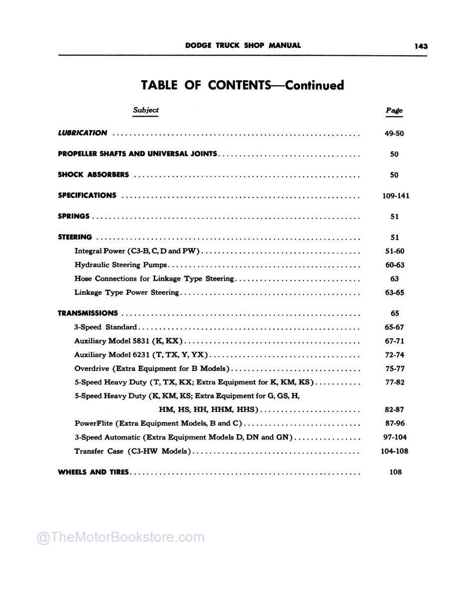 1955-56 Dodge C-3 Truck Shop Manual Supplement - TOC3