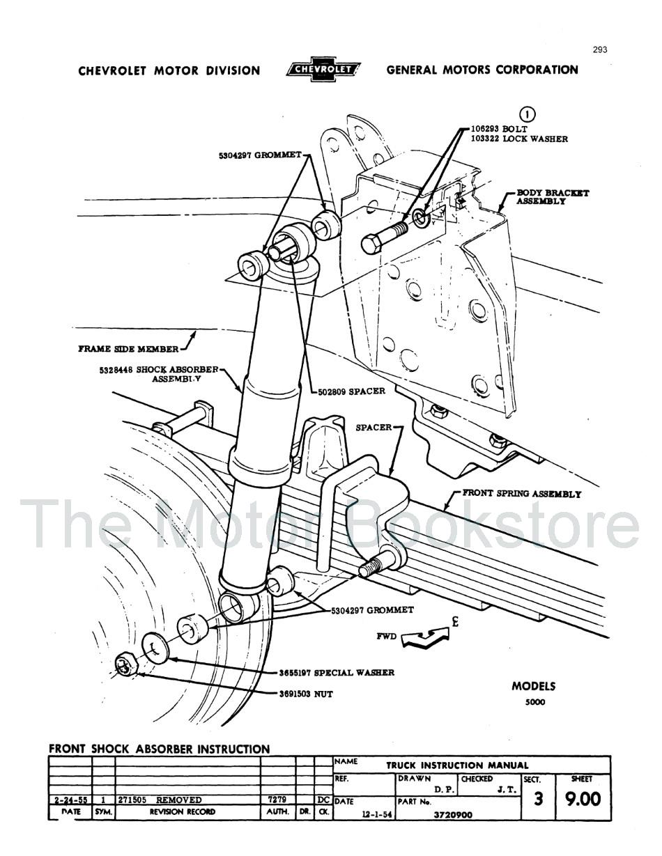 1955-59 Chevy Truck Assembly Manual Sample Page - Front Shock Absorber Instruction