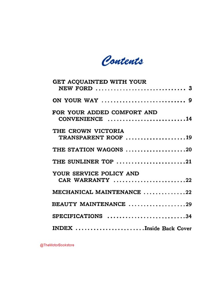 1955 Ford Owner's Manual - Table of Contents