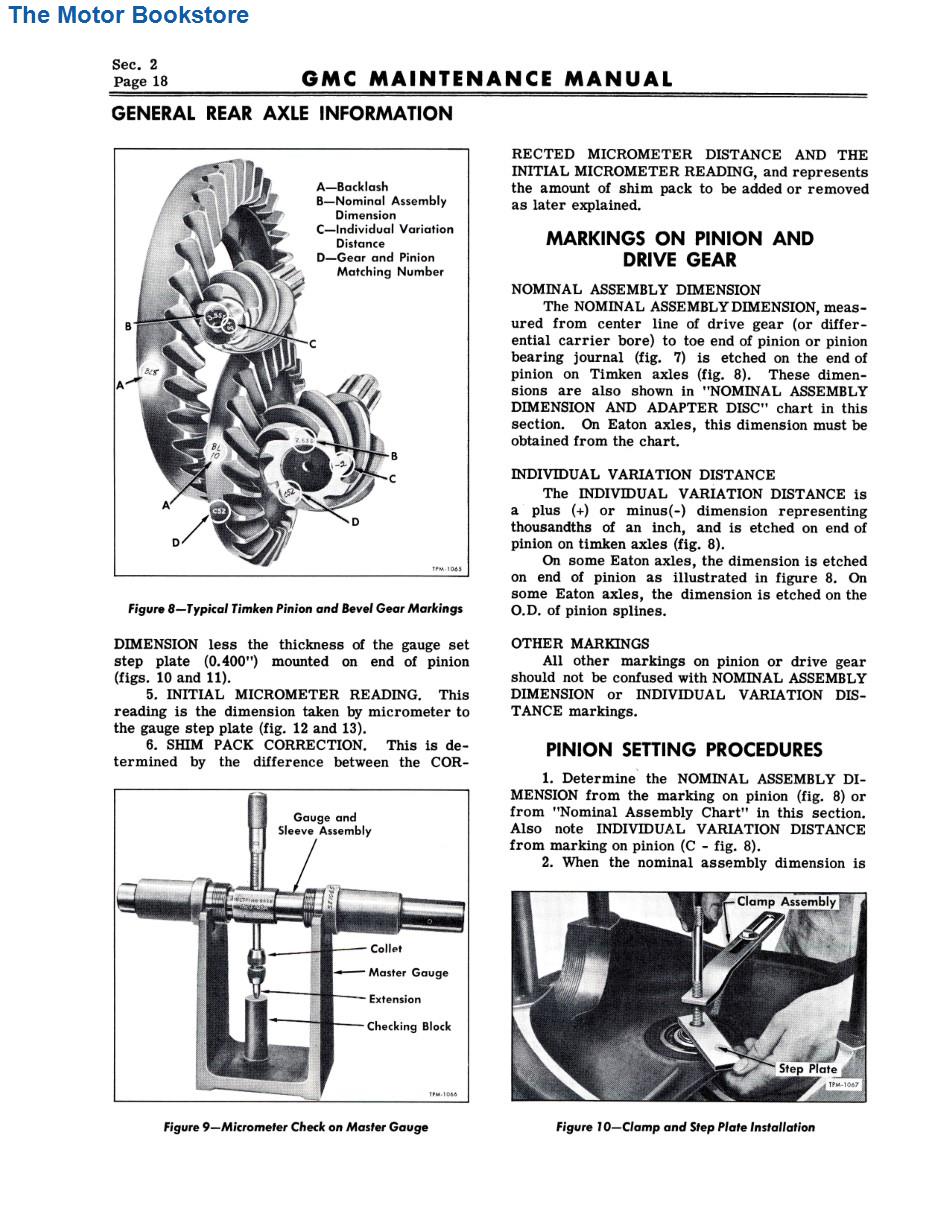 1955 GMC Truck Maintenance Manual 100 - 500 Models Shop Manual Sample Page - Rear Axle