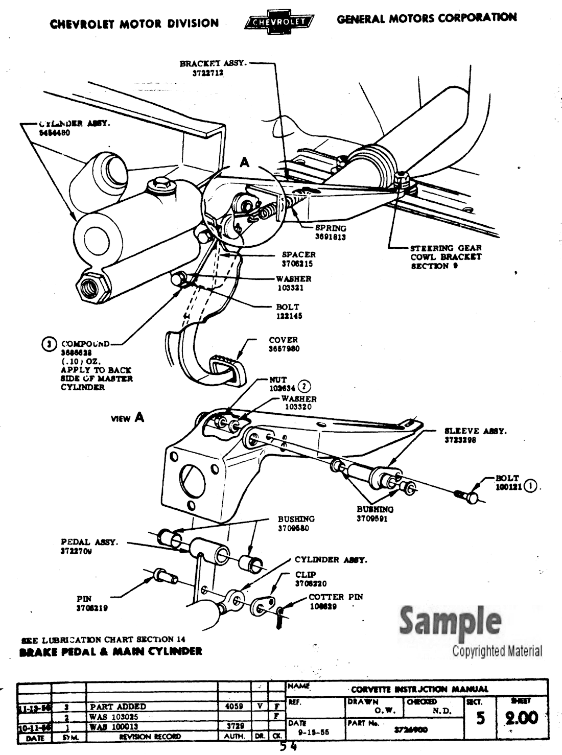 1956-1957 Corvette Factory Assembly Manual - Brake Pedal Sample Page