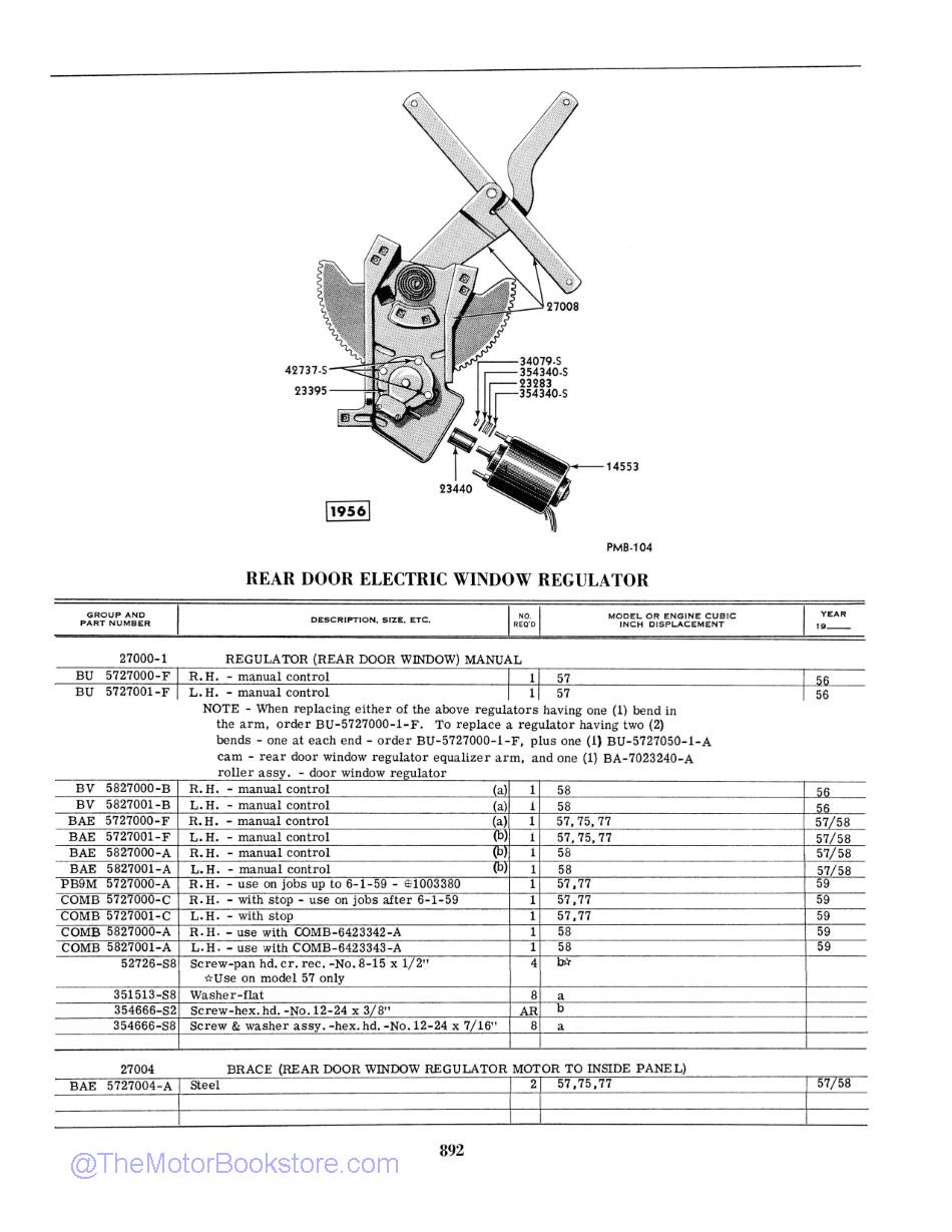 1956 - 1959 Mercury Master Parts Catalog  Sample Page 3 - Window Regulator
