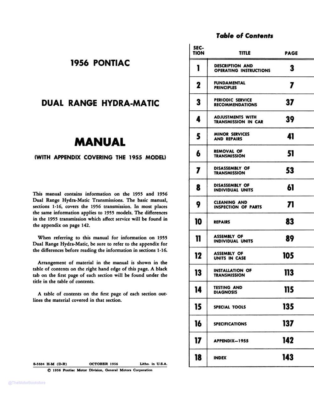 1956 Pontiac Hydra-Matic Manual  - Table of Contents