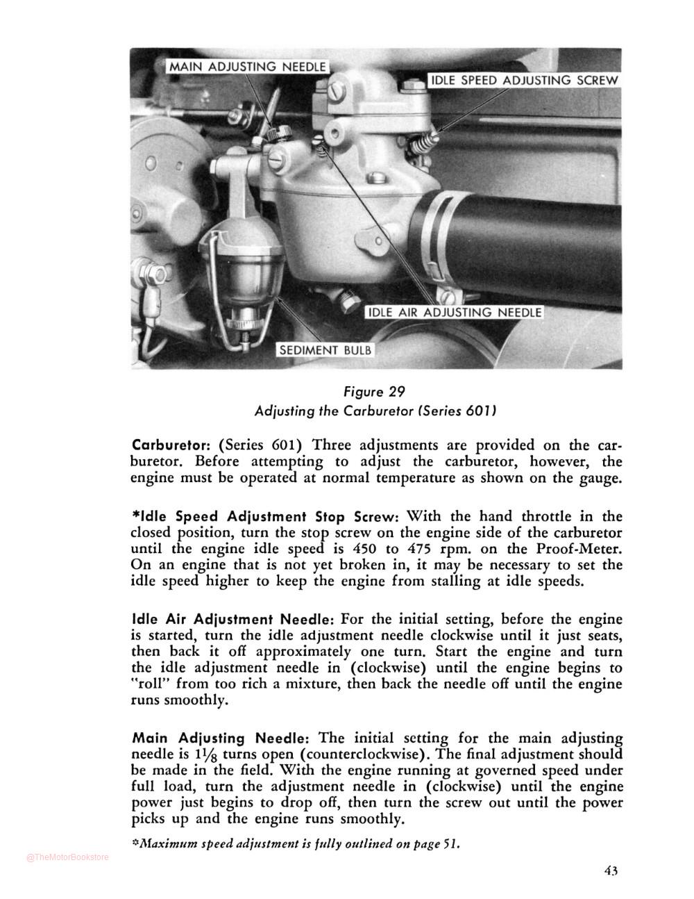 1957 - 1962 Ford Tractor 601 & 801 Series Owner's Manual - Sample Page - Adjusting the Carburetor