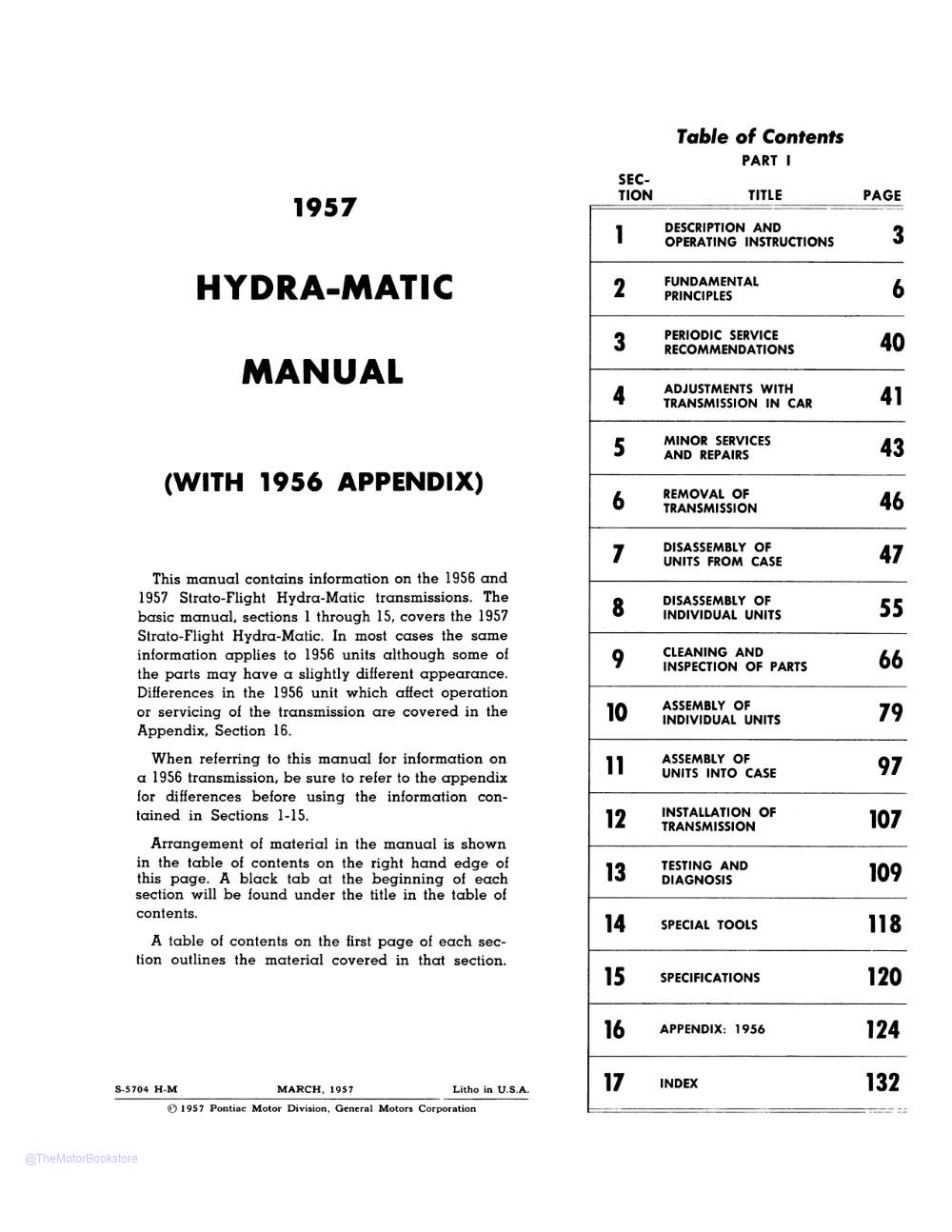 1957 Pontiac Hydra-Matic Manual  - Table of Contents