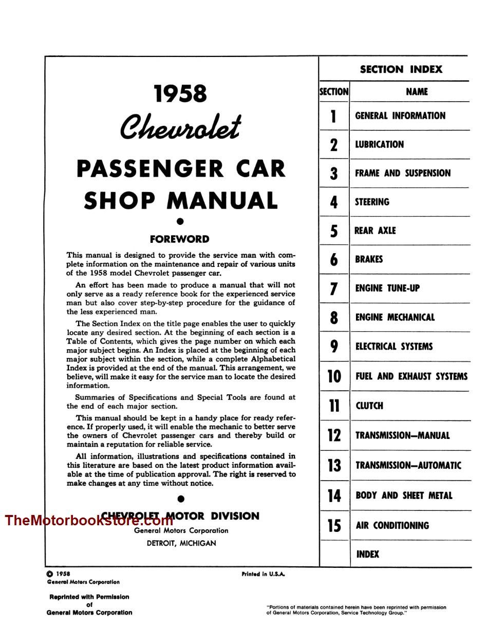 1958 Chevrolet Passenger Car Shop Manual