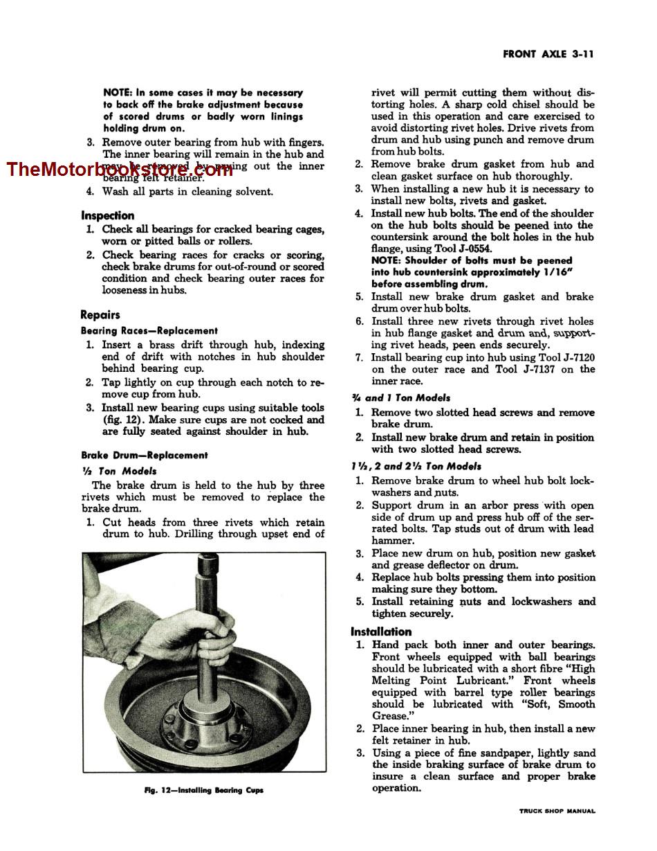 1958 Chevrolet Truck Shop Manual Sample Page - Front Axle