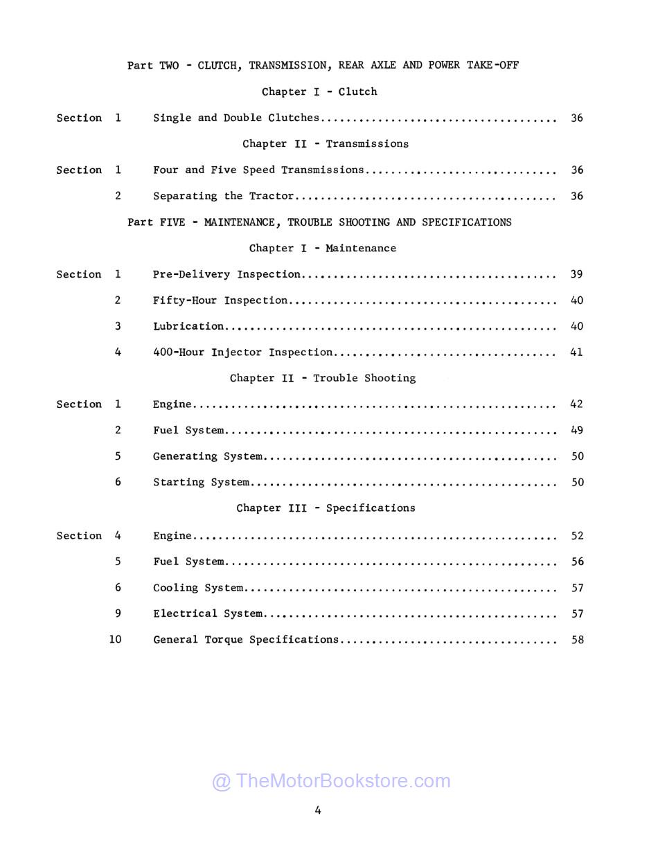 1958 Ford Tractor 801-D / 901-D Diesel Supplement  - Table of Contents 2