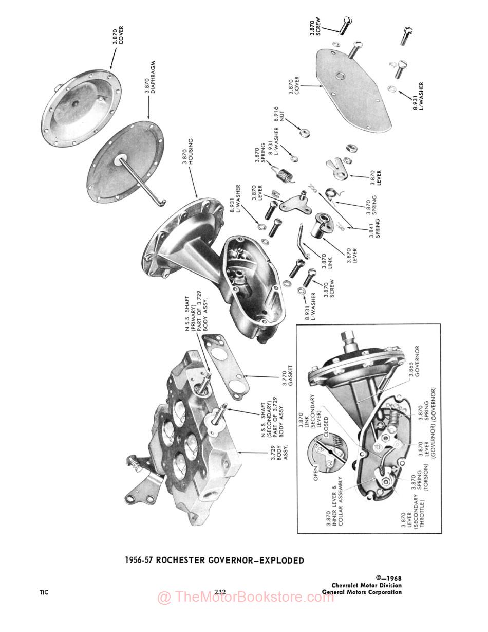 1959 - 1968 Chevrolet Truck Parts Illustration & Special Information Catalog - Sample Page - 1956-57 Rochester Governor Exploded