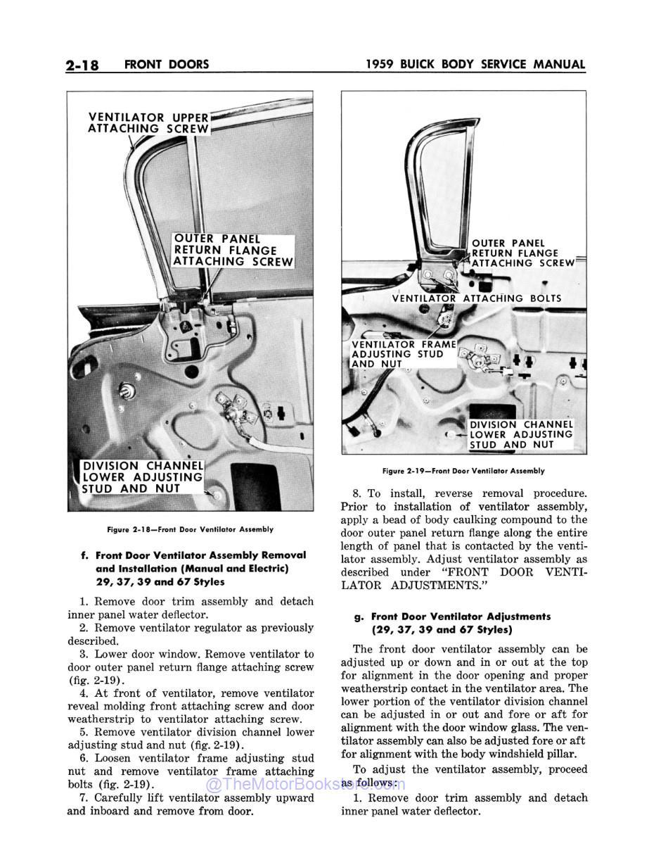 1959 Buick Body Shop Manual Sample Page - Front Door Ventilator Assembly