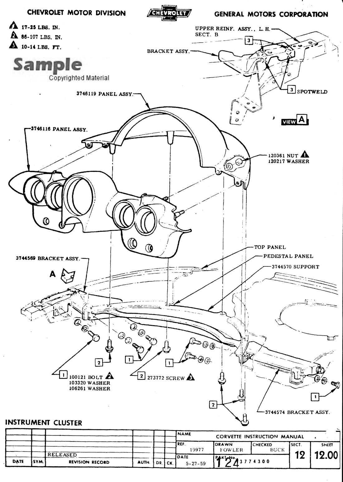 1959 Corvette Factory Assembly Manual, Sample Page - Instrument Cluster