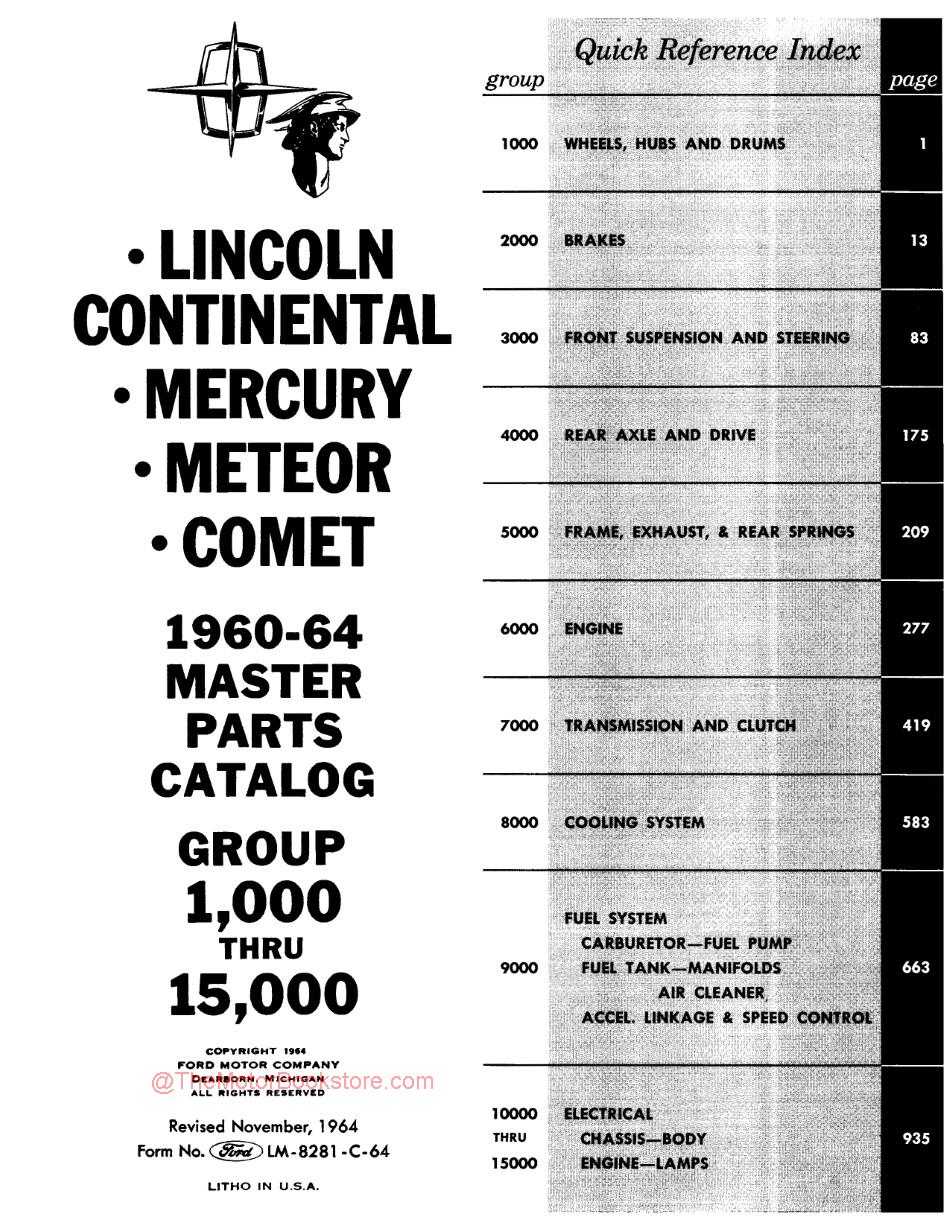 1960 - 1964 Lincoln Mercury Master Parts Catalog