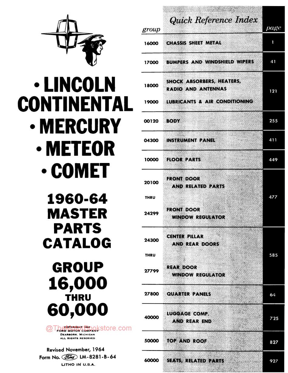 1960 - 1964 Lincoln Mercury Master Parts Catalog