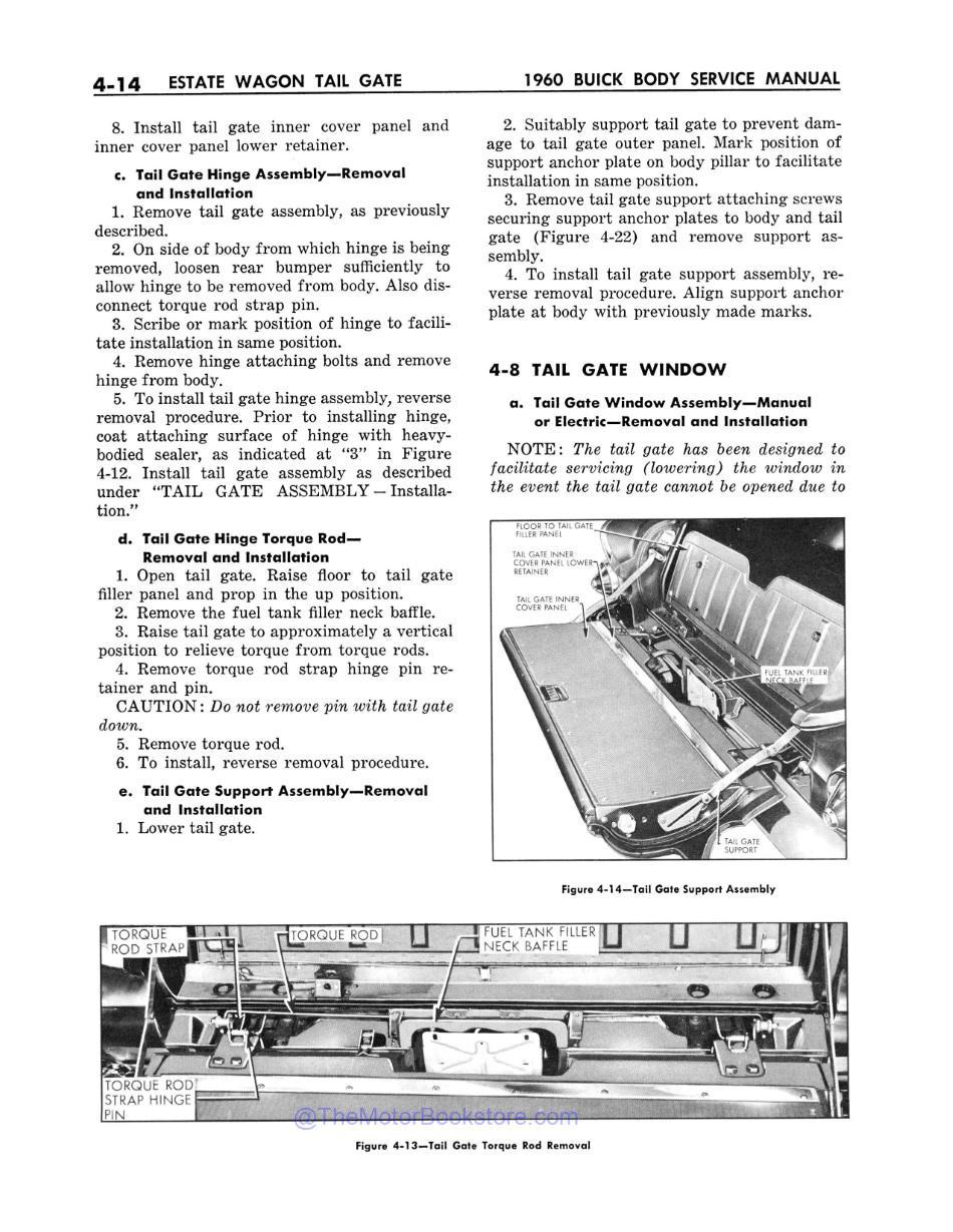 1960 Buick Body Shop Manual Sample Page - Tail Gate Torque Rod Removal