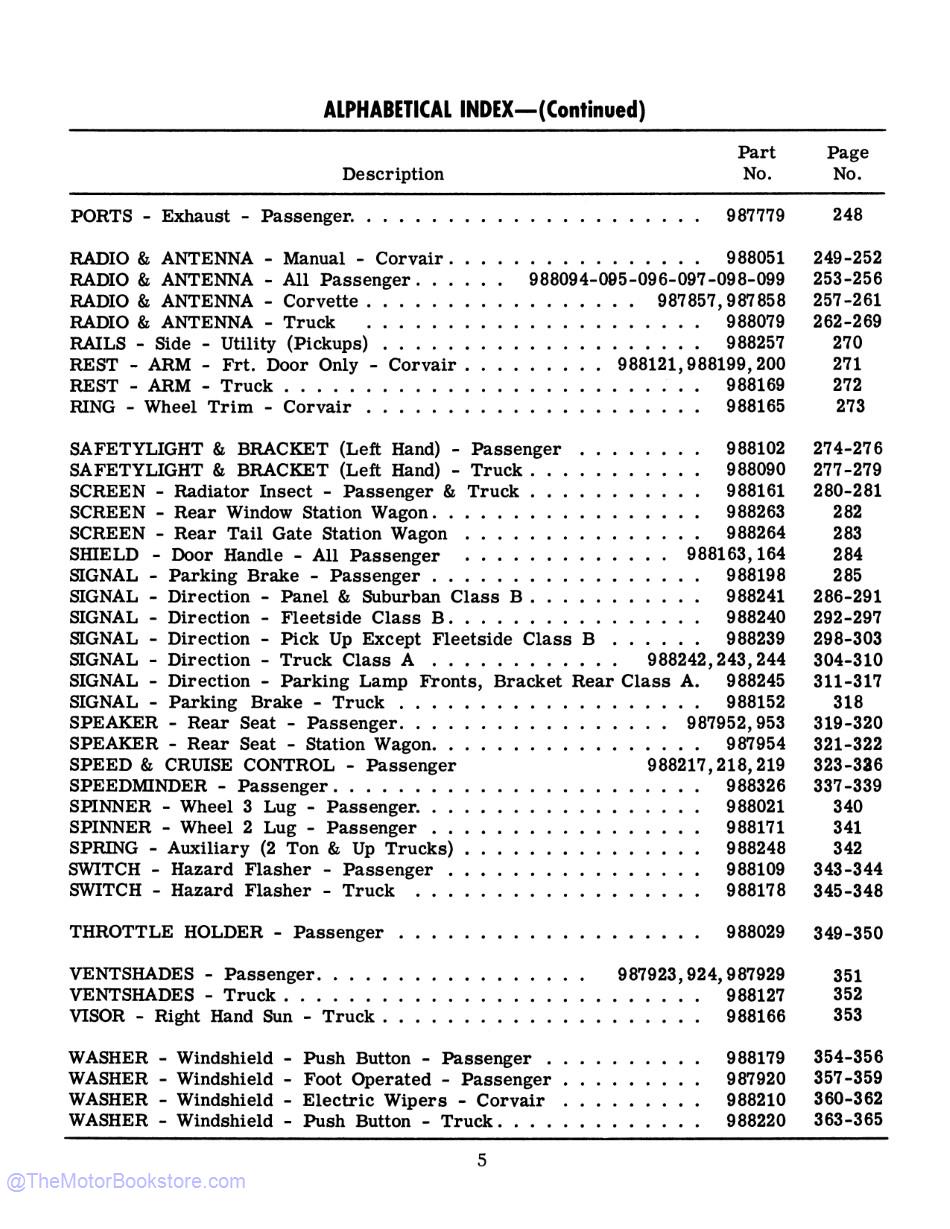 1960 Chevrolet Car, Truck Accessories Installation Reference Manual