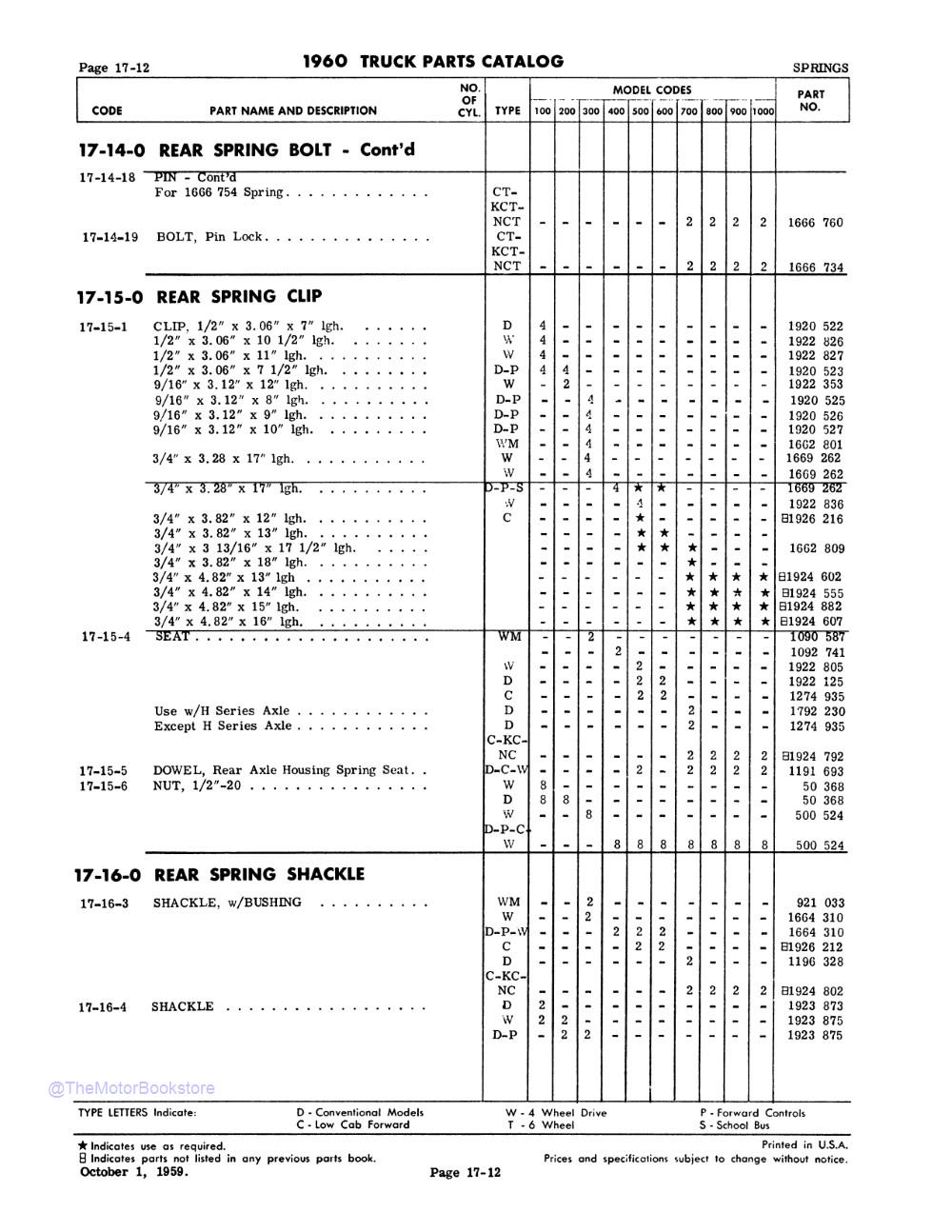 1960 Dodge Truck P-Series Parts Catalog Book - OEM