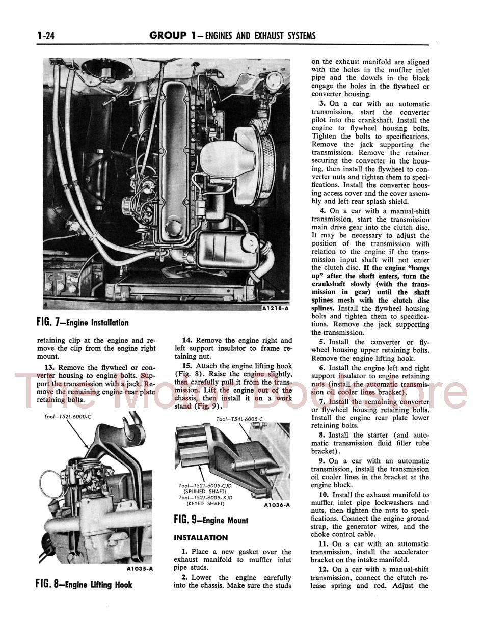 1960 Ford Car Shop Manual Sample Page - Engine Installation