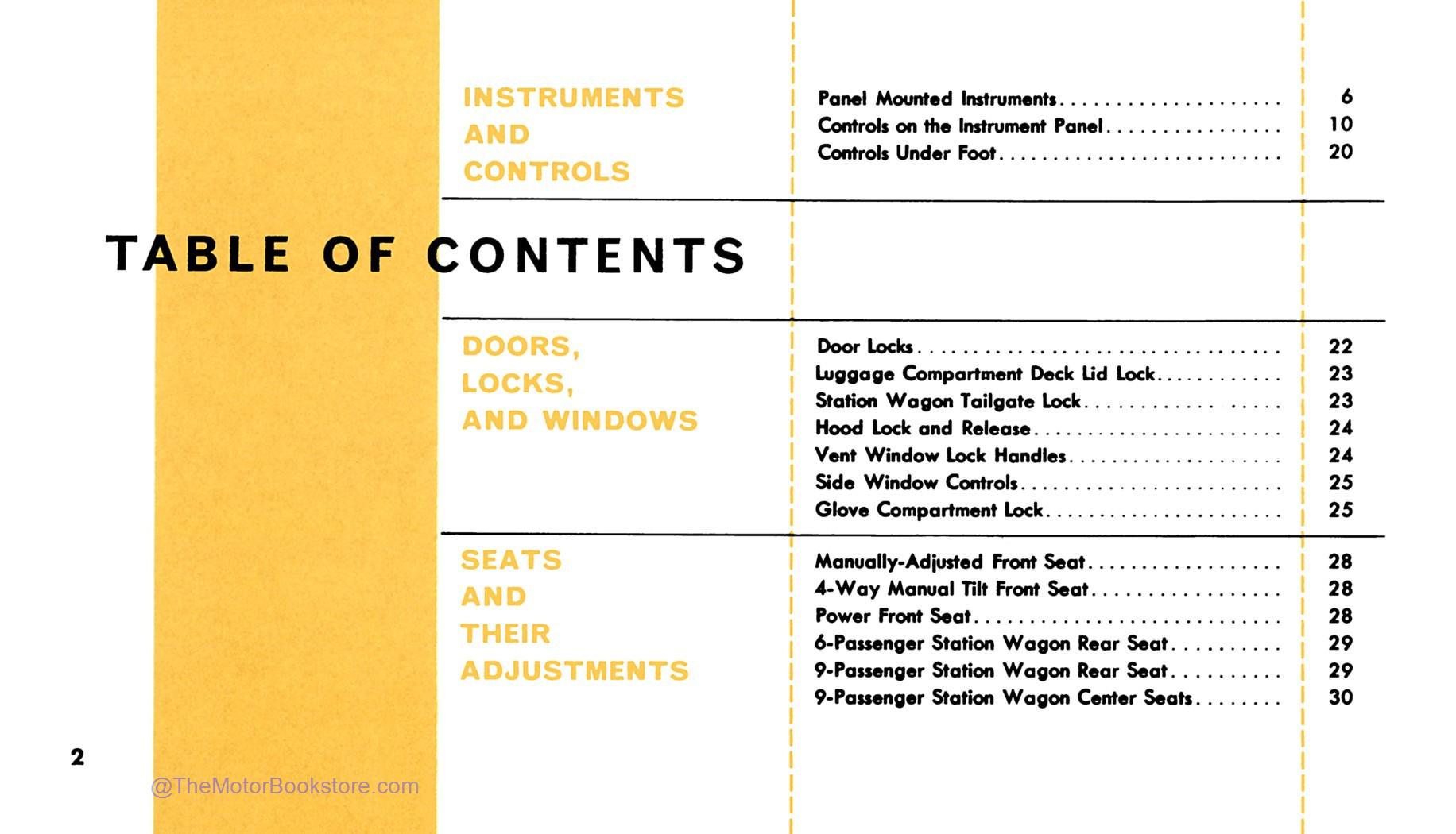 1960 Ford Owner's Manual - Table of Contents