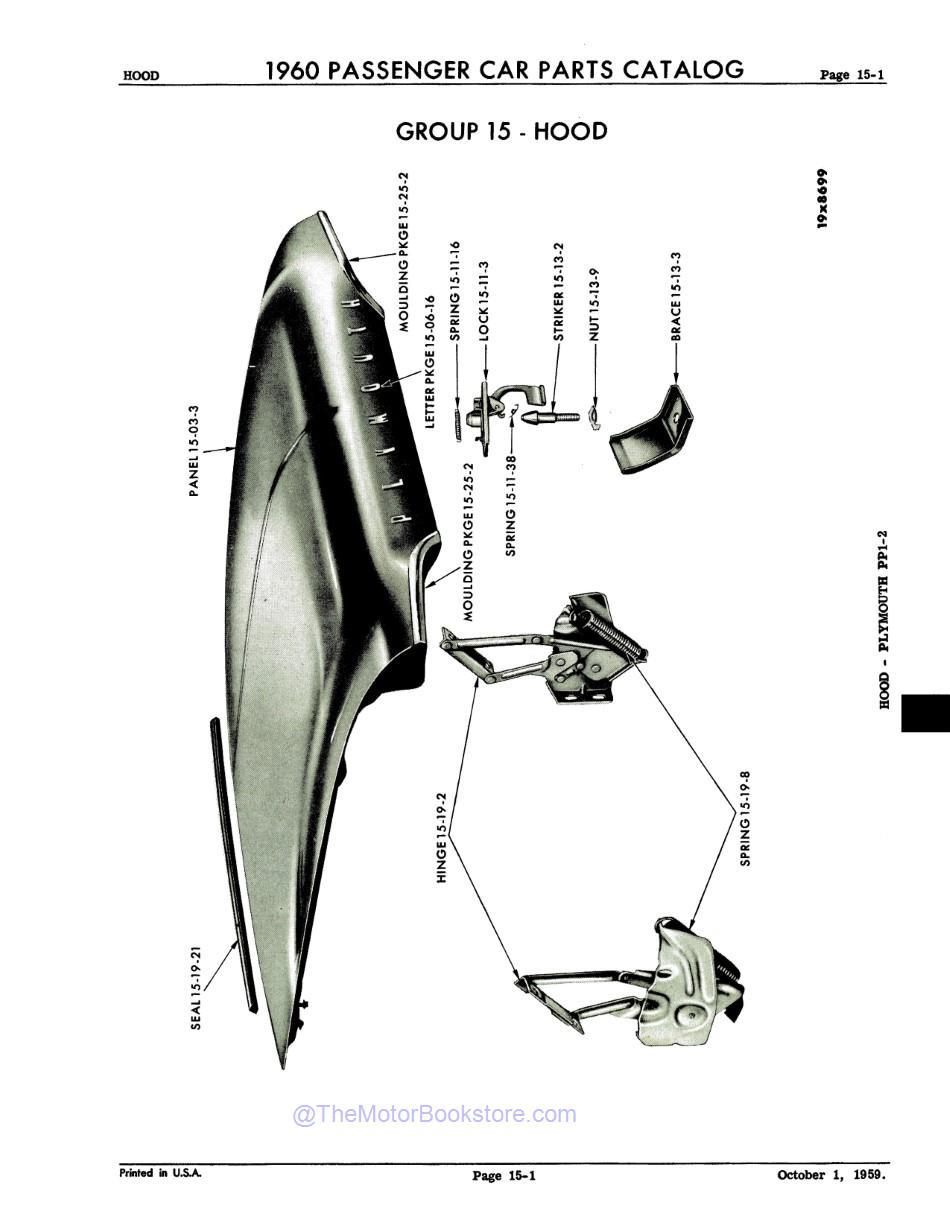 1960 Mopar Parts Catalog Sample Page - Plymouth Hood