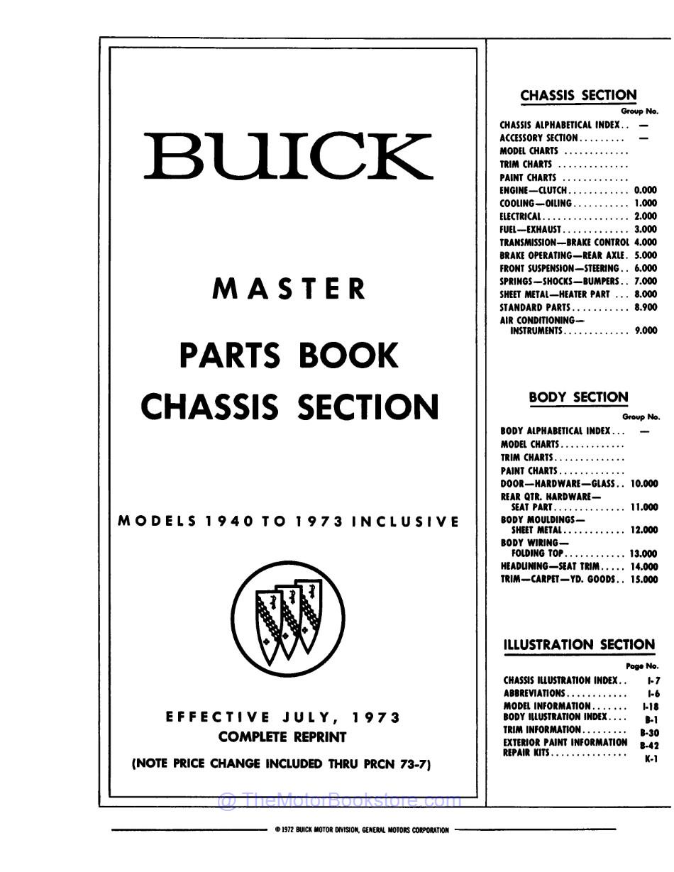 1961 - 1973 Buick Master Chassis & Body Parts & Illustrations Catalog Set  - Table of Contents 1