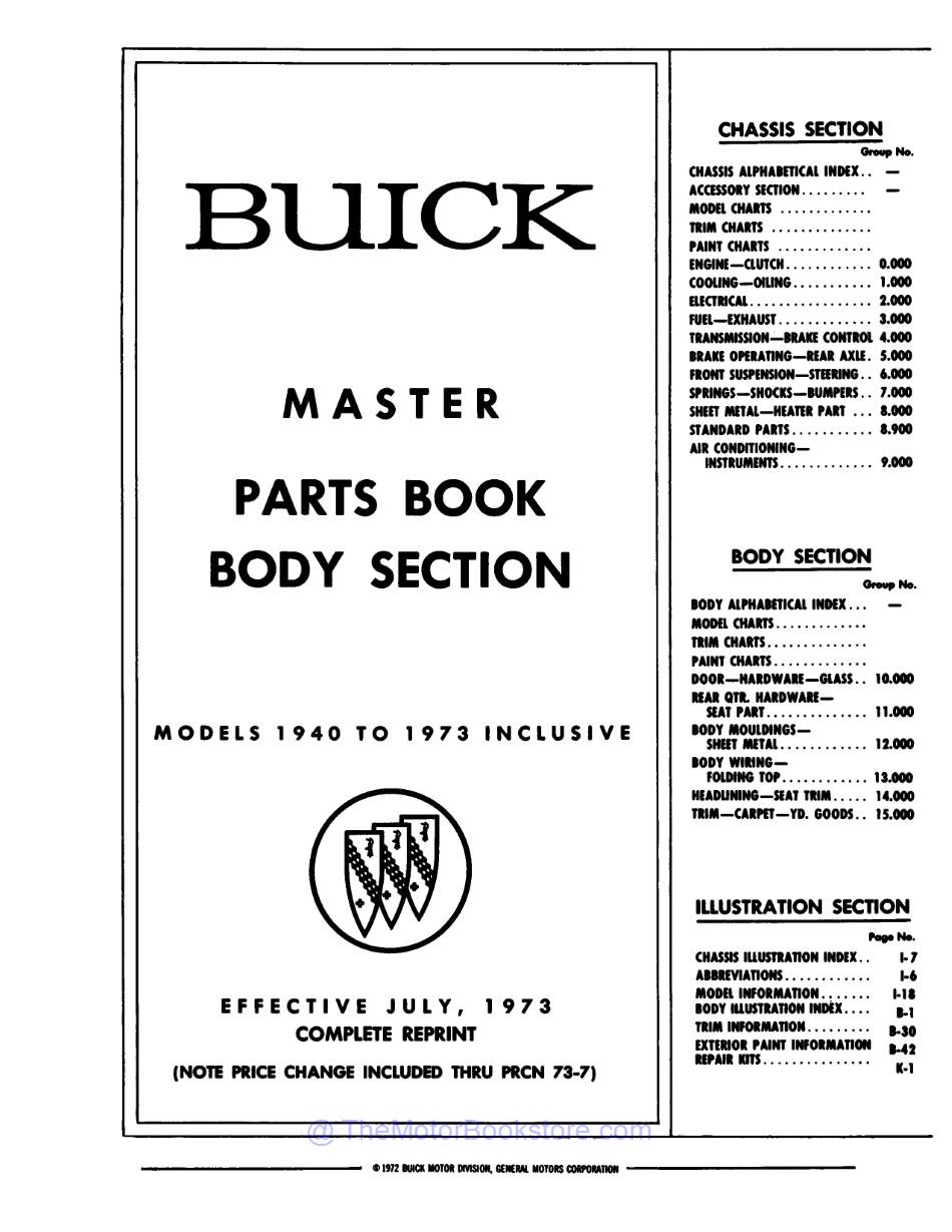 1961 - 1973 Buick Master Chassis & Body Parts & Illustrations Catalog Set  - Table of Contents 2