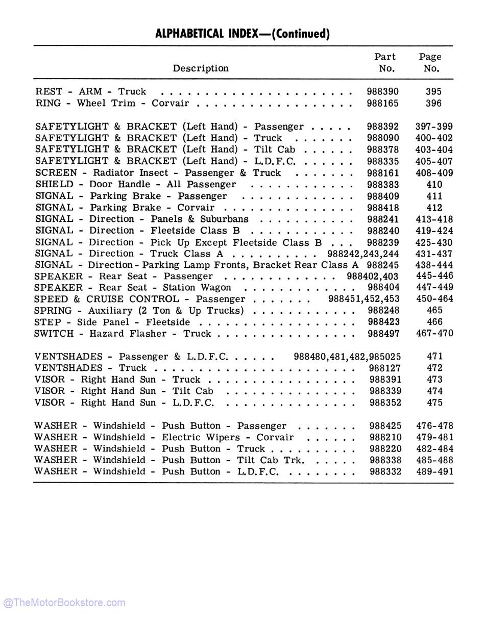 1961 Chevrolet Car, Truck Accessories Installation Reference Manual