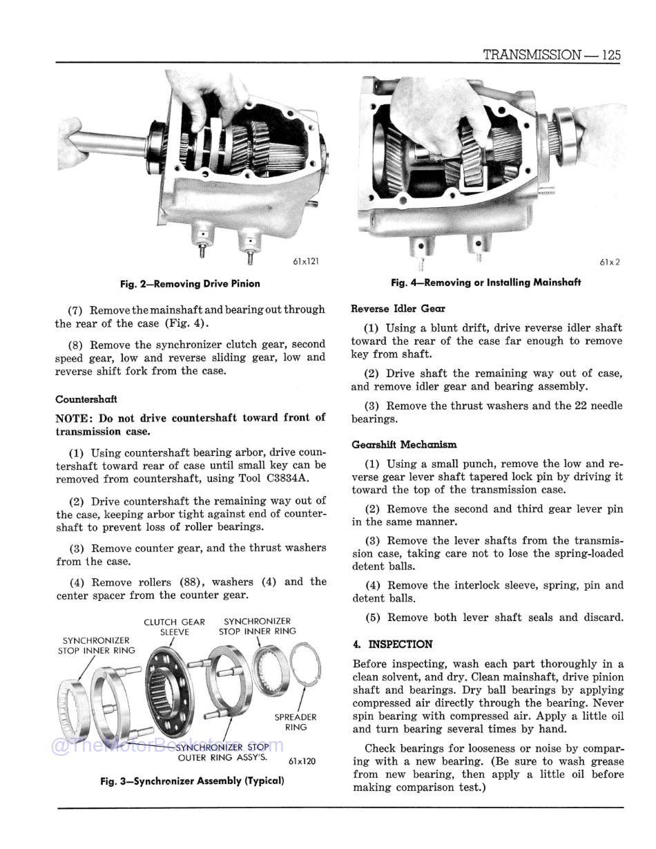 1961 Dodge Truck R Series Shop Manual Supplement  Sample Page  - Transmission Drive Pinion Removal