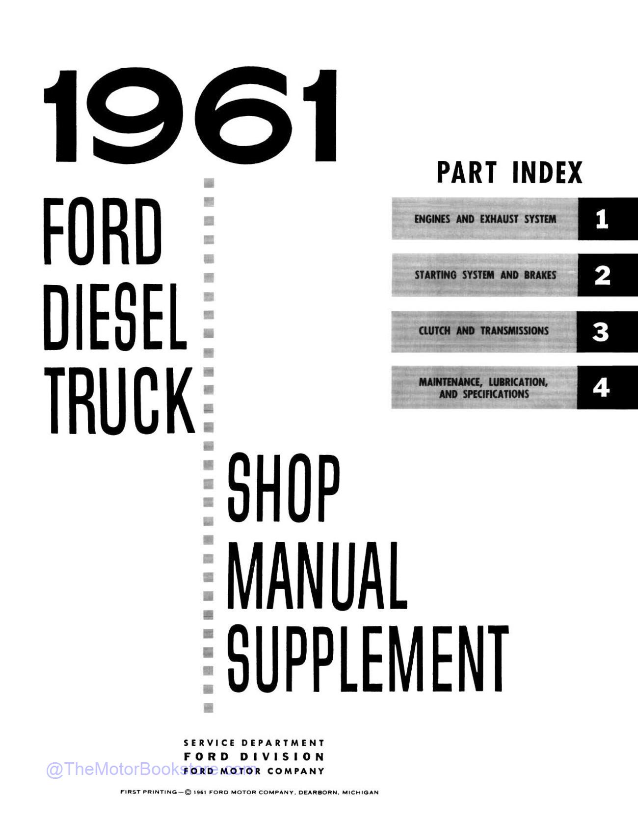 1961 Ford Diesel Truck Shop Manual Supplement  - Table of Contents