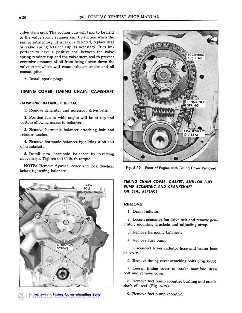 1961 Pontiac Tempest Chassis & Body Shop Manual Sample Page  - Engine