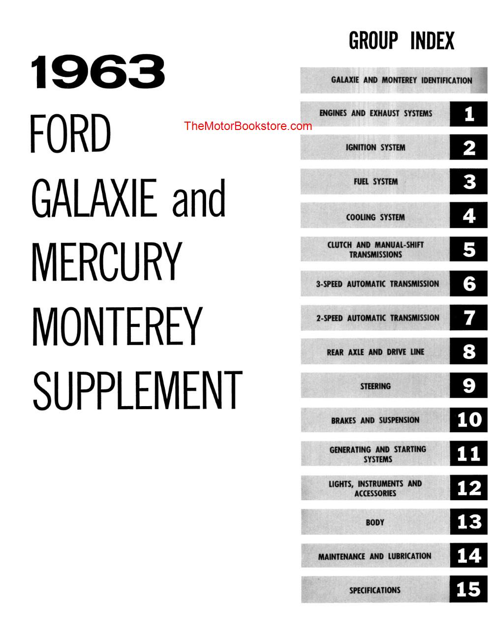 1962 - 1963 Ford Galaxie, Galaxie 500 Shop Manual - Table of Contents 2