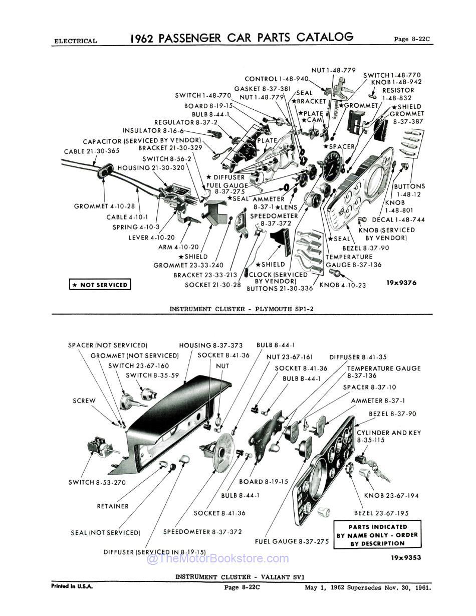 1962 Mopar Parts Parts Catalog Sample Page - Instrument Cluster