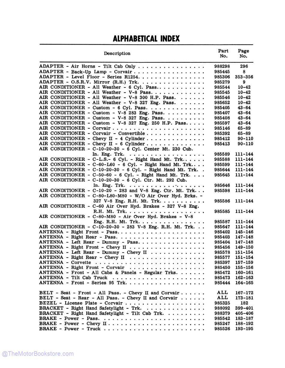 1963 Chevrolet Car, Truck Accessories Installation Reference Manual