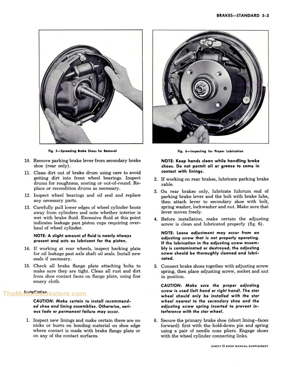 1963 Chevy II Passenger Car Shop Manual Supplement Sample Page - Brakes