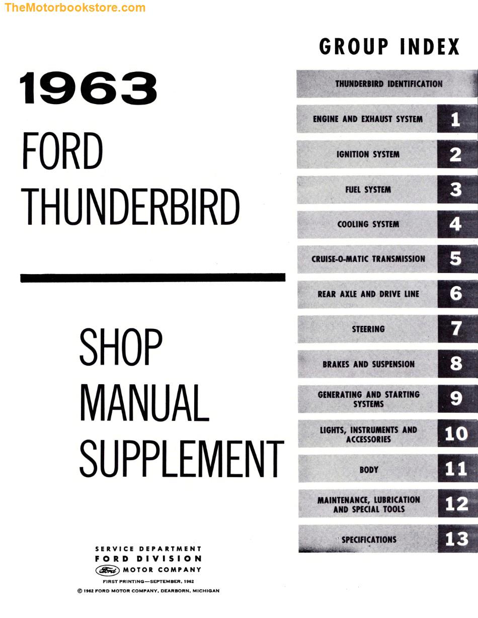 1962 Ford Thunderbird Shop Manual - Table of Contents