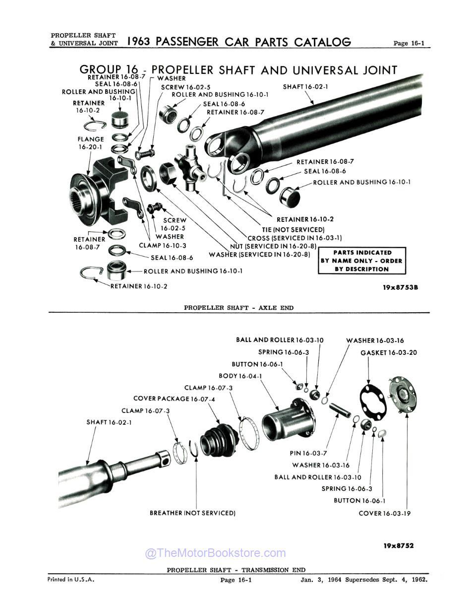 1963 Mopar Parts Parts Catalog Sample Page - Propeller Shaft