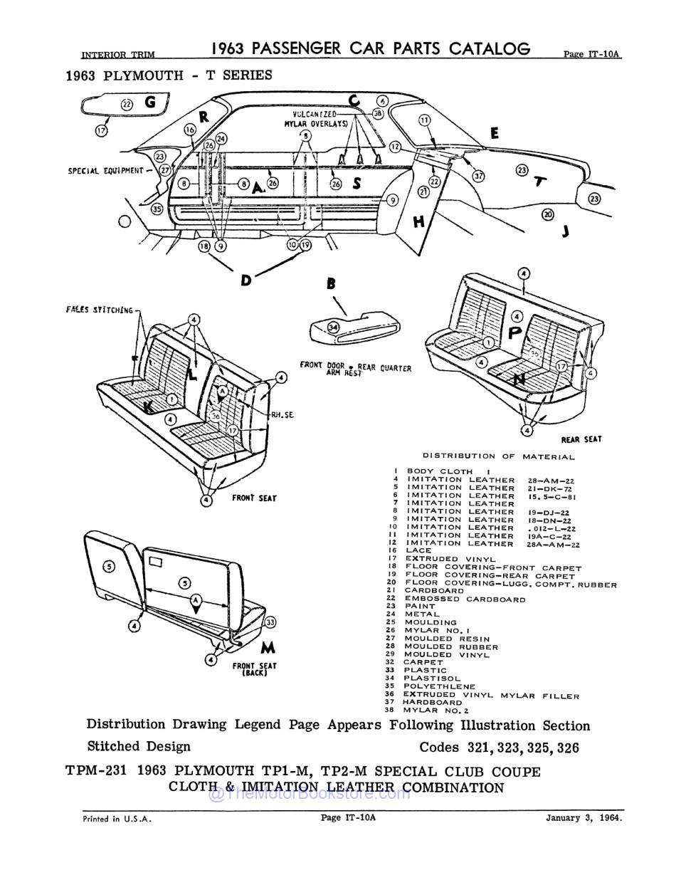 1963 Mopar Parts Parts Catalog Sample Page - Cloth & Leather