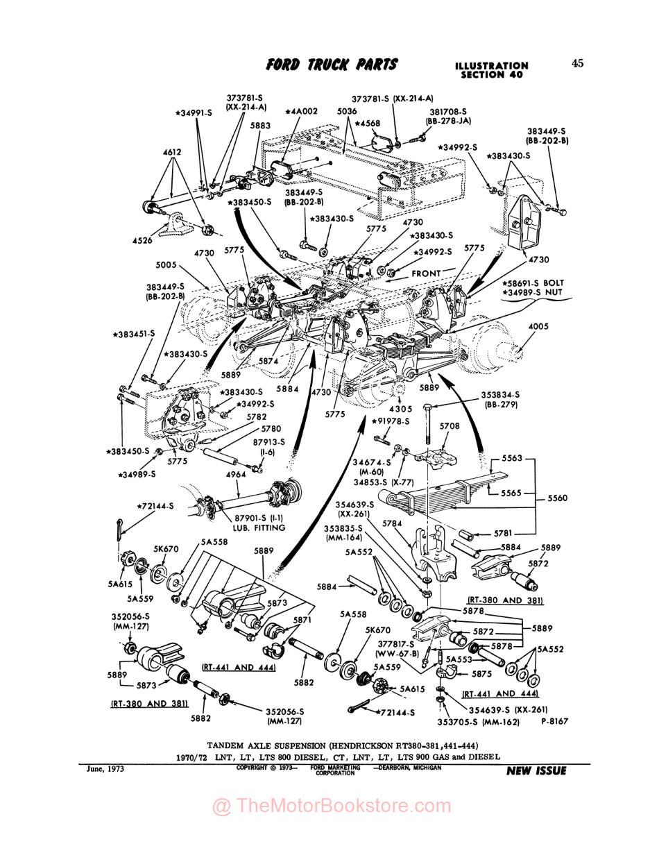 1964 - 1972 Ford Truck Parts Text & Illustrations Catalog Set - Sample Page - Tandem Axle Suspension