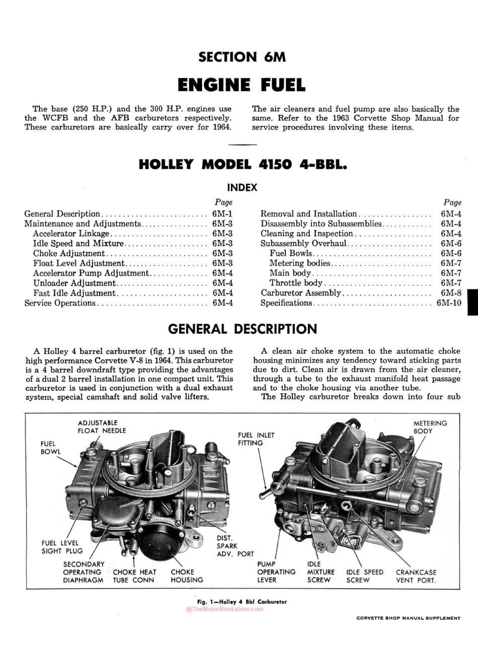 1964 Corvette OEM Shop Manual Supplement Sample Page - Fuel Section