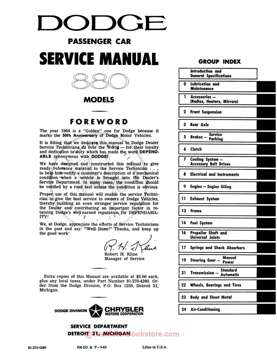 1964 Dodge 880 Shop Manual